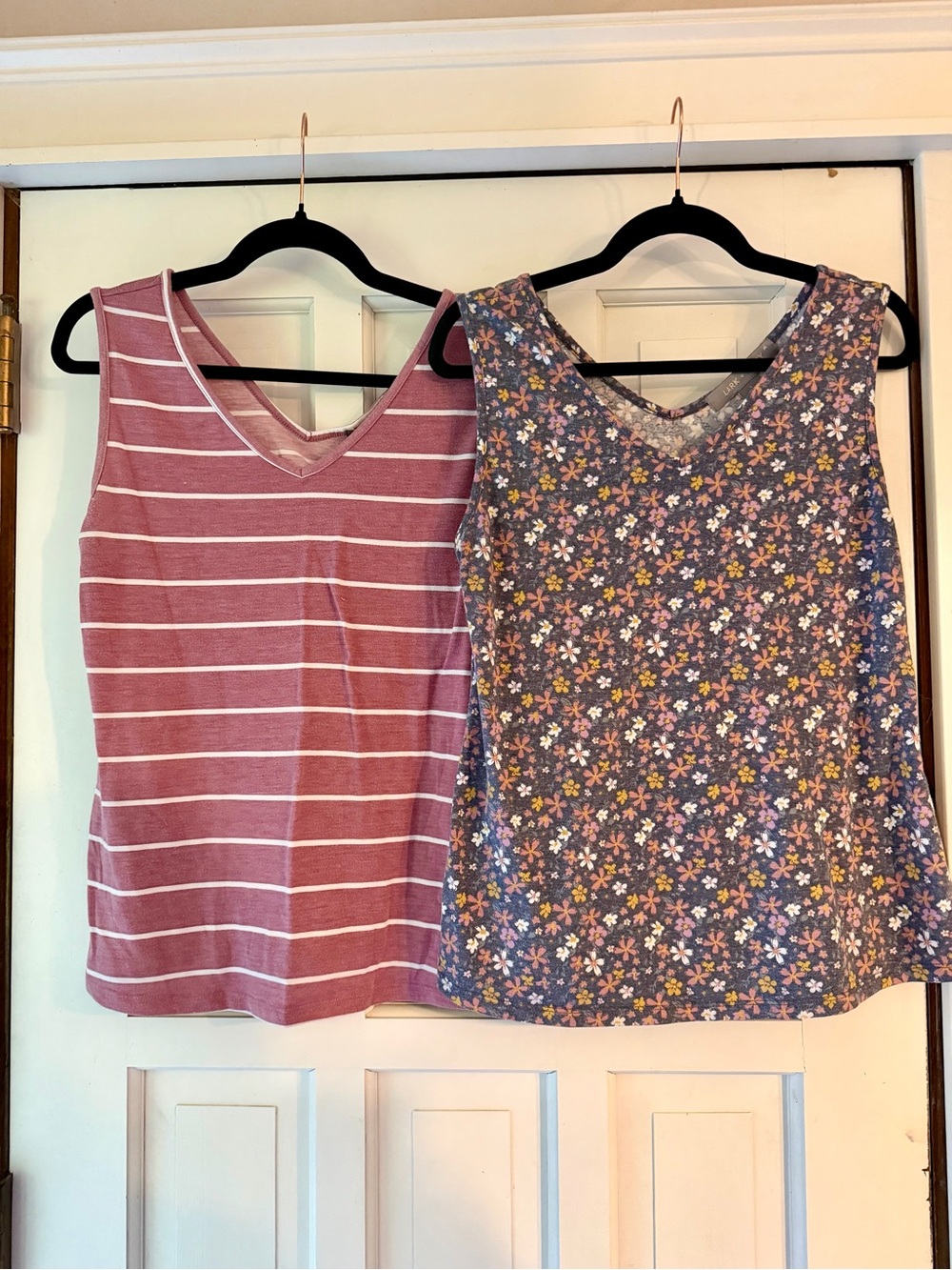 Women's V-Neck Tank Tops — Dusty Rose Stripe & Dusty Rose Floral